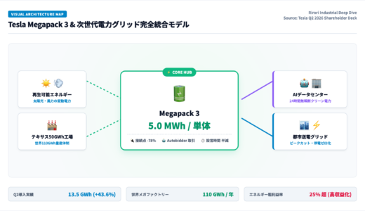【2026/08/17】テスラ・エネルギーの爆発的成長：新型「Megapack 3」50GWh工場稼働と四半期13.5GWhが示す電力インフラ覇権