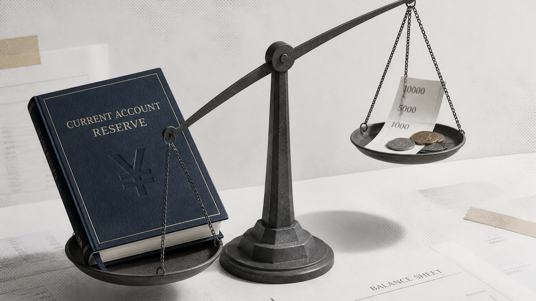 当座預金（CURRENT ACCOUNT RESERVE）が券種より重くヘッドラインを引き下げる概念図。